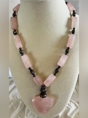 Rose Quartz Statement Necklace - Pink Semi-Precious Pendant